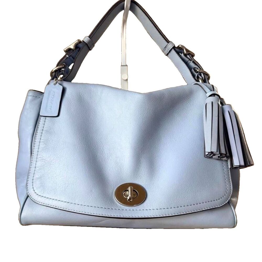 Coach Legacy Romy Light Blue Leather Handbag Silver Hardware, Hang Tag & Tassel